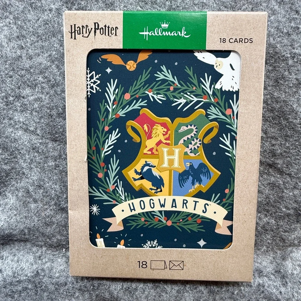 Hallmark Harry Potter Christmas Cards 18 Count Blue New Hogwarts‎ Crest Holiday